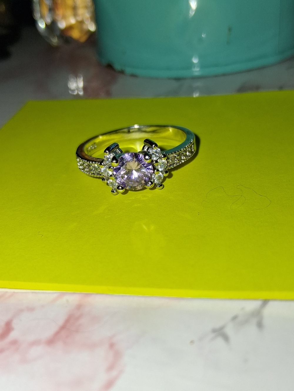Sterling Silver Lavender Cubic Zirconia Halo Ring - Women Jewelry